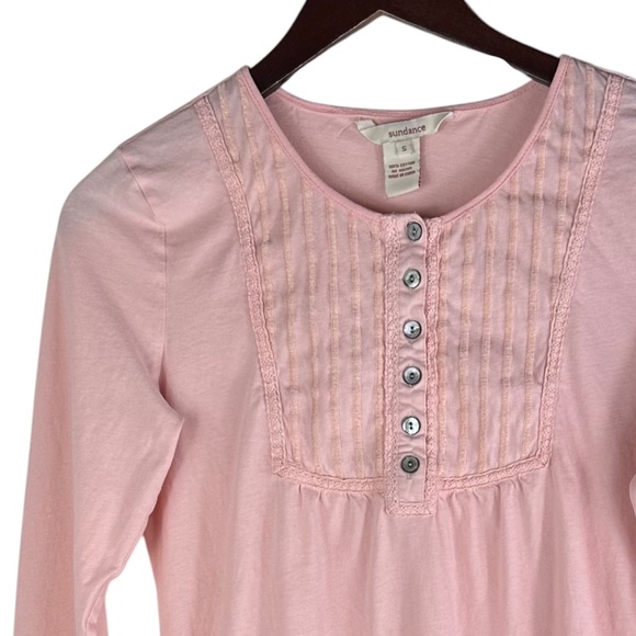 Sundance Henley Shirt Top Sz Small Pink Embroidered Boho Feminine Minimal - Picture 1 of 4